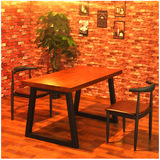 美式铁艺实木咖啡厅桌子复古做旧酒店饭店休闲餐桌餐厅餐桌椅