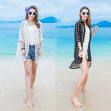 夏季2016韩版学院风雪纺衫中长款格子衬衣防晒衣超薄沙滩服女衣服