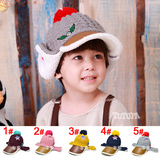 新款韩版儿童帽子宝宝鸭舌帽秋冬季毛线帽皮沿男女童加绒厚护耳帽