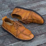 夏秋新款男士舒适休闲皮鞋真皮头层牛皮低帮个性复古潮手工缝制鞋