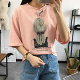 夏季韩版新款大码女装宽松显瘦时尚百搭女孩印花学生短袖T恤小衫