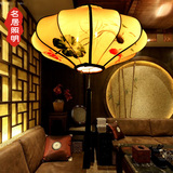 新中式餐厅吊灯布艺手绘仿古创意灯笼茶楼美容院古典国画个性灯具