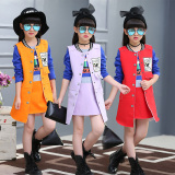 16韩版女童套装秋款儿童时尚潮装中大女孩中长款马甲外套长袖T恤