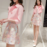 2016春季新款女装韩版显瘦修身中长款连衣裙小香风名媛两件套装裙