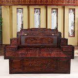 红木床 印尼黑酸枝木 富贵大床储物 双人床 卧室中式古典雕刻家具
