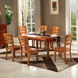 实木折叠餐桌椅组合6人 橡木伸缩小户型地中海圆形饭桌 简约现代