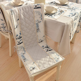 现代中式坐垫餐椅连体布艺棉麻椅背加厚方形印花帆布椅子特价椅垫