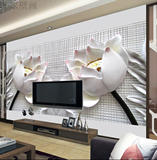3D5D立体浮雕荷花墙纸现代中式玉雕电视背景墙客厅沙发壁纸壁画