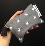 韩国代购kittybunnypony兔子刺绣经典款手拿包化妆包