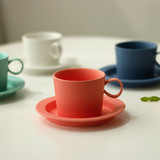 肆月 日式清新哑光陶瓷磨砂咖啡杯碟 马卡龙色早餐杯下午茶茶杯