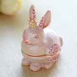 日本进口 兔子镶钻首饰盒子 生日礼物 创意桌面摆件 公主装饰品