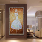 竖版手工厚油芭蕾舞者舞蹈刀画油画中式欧式玄关客厅壁画抽象挂画