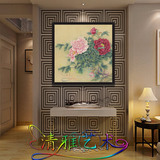 新中式牡丹花卉工笔画油画复古玄关客厅餐厅卧室床头壁挂画装饰画