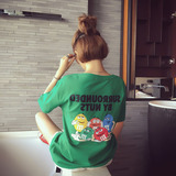 2016夏装韩国学生原宿bf中袖宽松中长款t恤韩版卡通图案短袖女潮