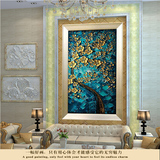玄关走廊手绘立体抽象发财树油画现代家居装饰画竖版风景有框壁画