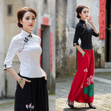 旗袍上衣夏装短袖7分袖棉麻日常改良复古民国中式唐装民族风女装