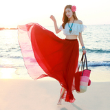 夏季长裙短袖T恤女雪纺连衣裙波西米亚长裙海岛度假沙滩裙半身裙