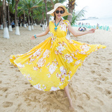 沙滩裙短裙夏装2015宽松大码胖mm显瘦波西米亚海边度假雪纺连衣裙