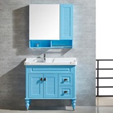 新款地中海浴室柜橡木欧式蓝色卫浴台盆柜洗手盆组合洗脸台落地