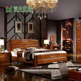 全实木宜家现代中式橡木双人高档豪华1.5米1.8米大床特价送床板