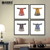 现代新中式中国风装饰画古代服装龙袍客厅茶室书房四联有框挂画