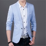 新款男休闲纯色外套韩版修身加肥加大码上衣青年商务薄款单件西服