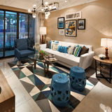简约现代客厅地毯欧式茶几沙发地毯 蓝色地中海卧室床边宜家地毯