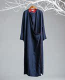 言午葵2016秋季新款 设计棉麻中式女装 天丝麻双层复古长风衣外套