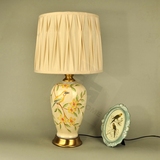 欧式美式乡村 地中海复古手绘陶瓷配铜花鸟装饰客厅卧室床头台灯