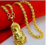 越南沙金 黄金项链带坠男士式仿真假镀金24k霸气佛珠饰品项炼颈链