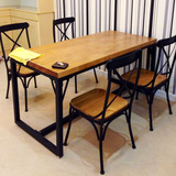 美式复古做旧实木餐桌椅组合长方形饭桌西餐厅桌子咖啡厅桌椅创意