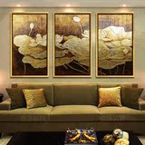 东南亚手绘油画泰式金箔画会所客厅背景墙画装饰画抽象画挂画荷花