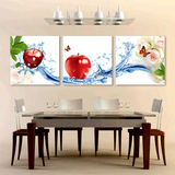 餐厅装饰画卧室壁画现代三联画抽象挂画简约无框画玻璃冰晶画苹果