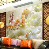 大型壁画3D立体墙纸无缝客厅电视背景墙壁纸墙画牡丹花开富贵玉雕