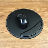 创意皮革黑色圆形鼠标垫　护手腕垫电脑桌防滑鼠标垫　办公家用