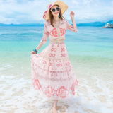 2016海边沙滩裙两件套度假波西米亚大摆半身长裙显瘦雪纺连衣裙夏