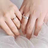 S925纯银镀铂金情侣对戒指女男士食指周大福订结婚钻戒韩国银饰品