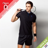 韩国atemi阿特米网球服羽毛球服 男款套装短袖上衣服T恤速干 黑色