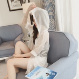 连帽防晒衣女夏季2016韩版女装中长款上衣白色宽松薄外套女开衫