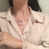 韩国S925纯银几何大圆圈锁骨链线条圆环蛇骨项链个性简约欧美风女