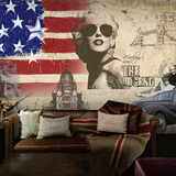 欧美风格复古怀旧明星墙壁纸主题房咖啡厅手绘黑白梦露大型壁画