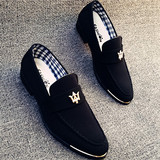 夏季男士黑色布面尖头皮鞋商务休闲韩版潮流英伦增高青年透气男鞋