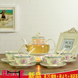 新品田园花果红茶玻璃茶具陶瓷过滤芯带加热底座煮花茶壶茶杯套装