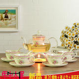 欧式田园花茶玻璃茶具套装陶瓷加热杯碟透明花果茶壶水果茶壶包邮