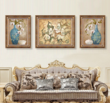 客厅装饰画欧式家居卧室挂画沙发背景墙画现代富鹿油画有框三联画