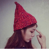 2015冬天韩国彩色点点针织帽  保暖条纹奶嘴情侣卷边尖尖帽A-224