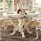 欧式餐桌法式大理石餐台圆形雕花餐厅组合 餐桌餐椅实木圆桌