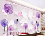 现代简约新款紫色浪漫蒲公英3D电视背景墙客厅卧室沙发墙纸壁画