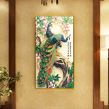 新中式装饰相框画客厅现代挂画墙画壁画玄关画过道竖版 孔雀开屏