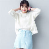 2016新款韩版宽松大码女装短款镂空针织衫毛衣外套薄罩衫夏装短袖